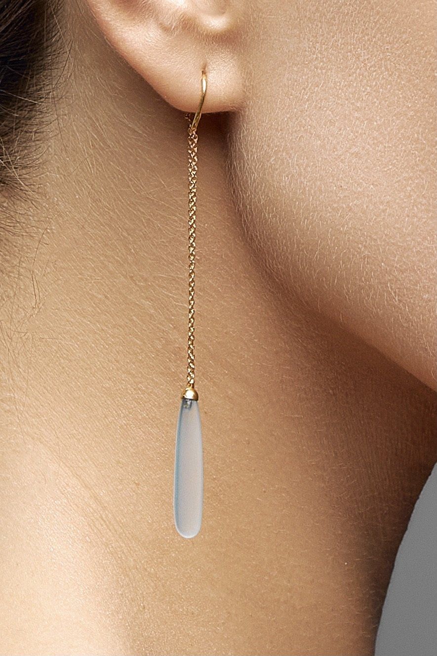 AQUA CHALCEDONY DROPS LONG EARRINGS GOLD
