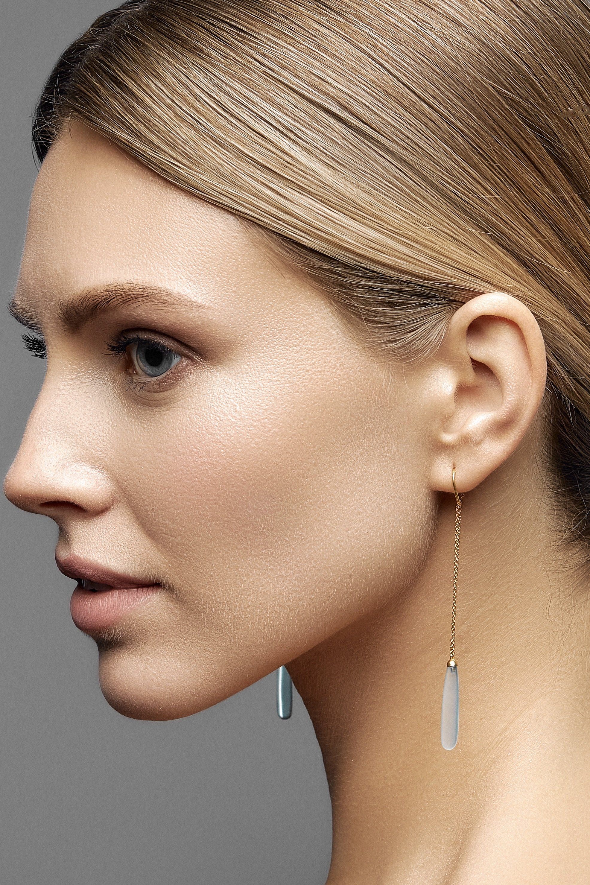 AQUA CHALCEDONY DROPS LONG EARRINGS GOLD