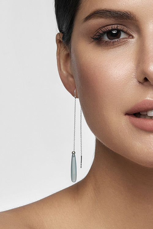 Aqua Chalcedony Drops Long Earrings