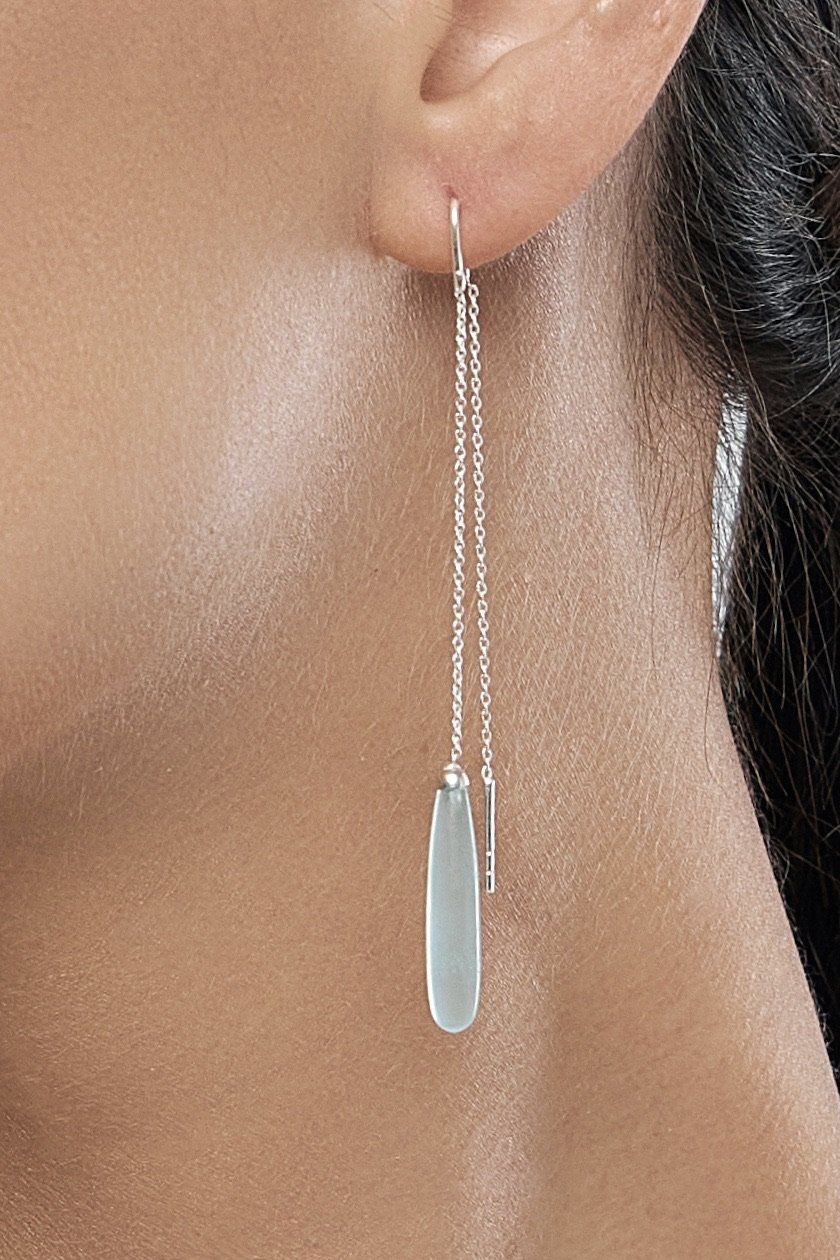 Aqua Chalcedony Drops Long Earrings
