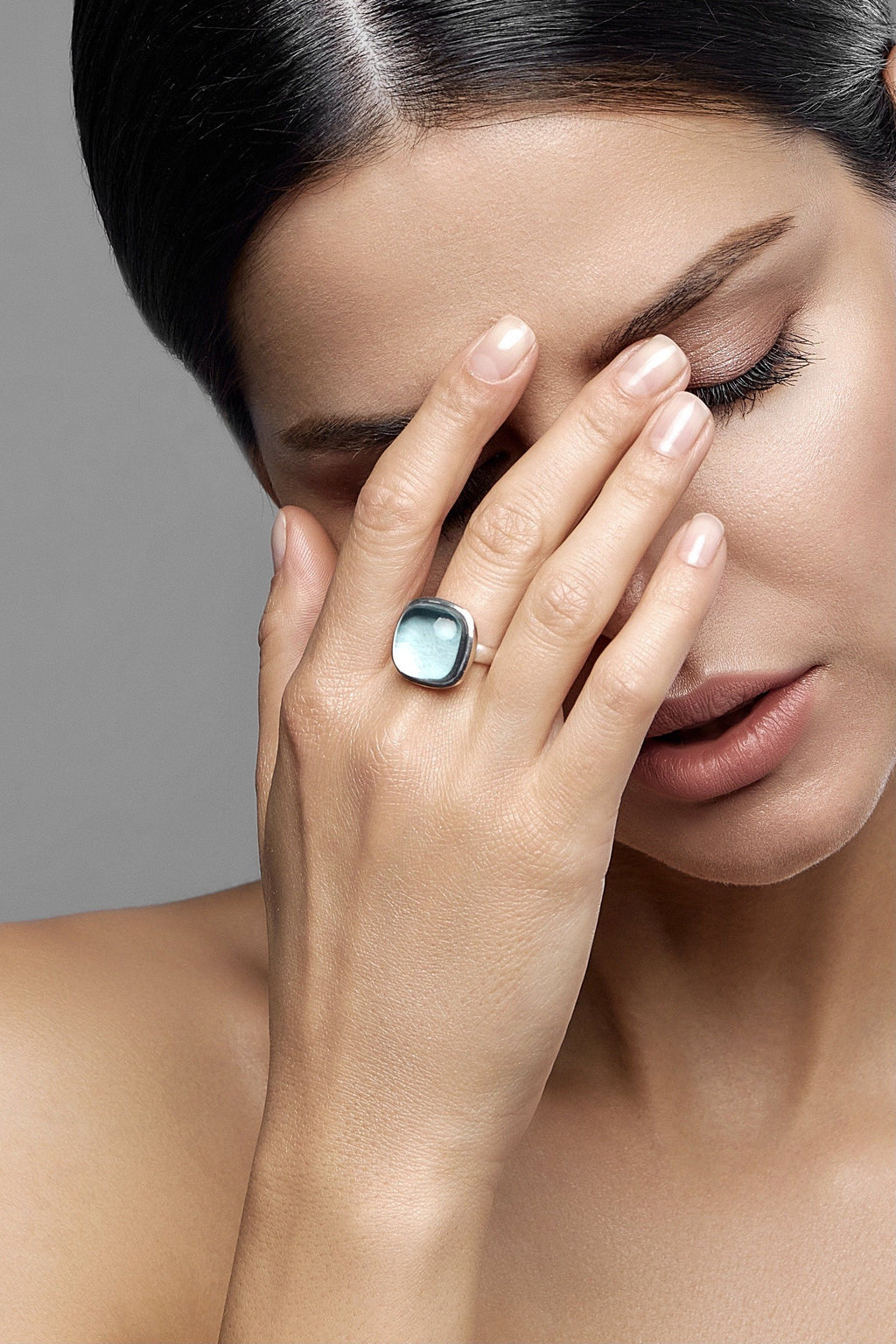 GREEN AMETHYST SILVER RING LIGHT SKY