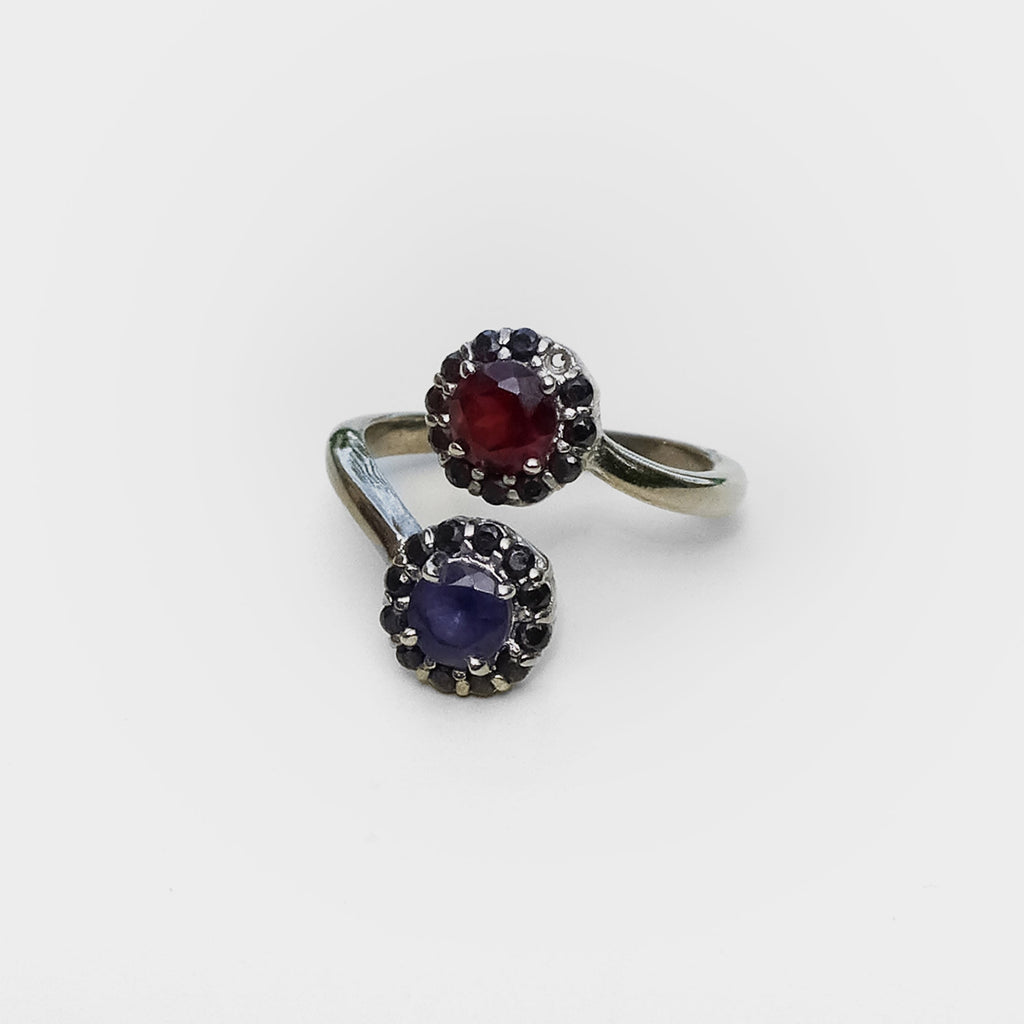 RED AND DEEP BLUE FLOWER RING