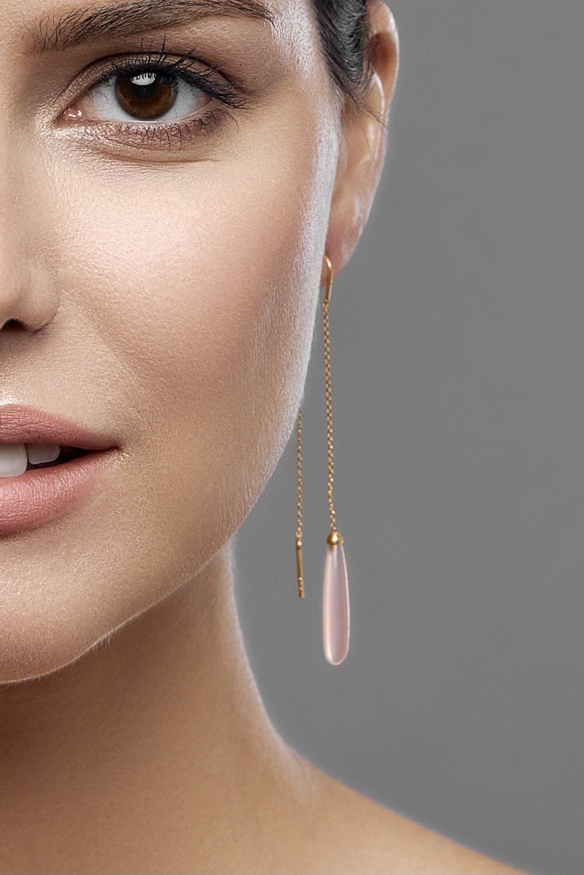 ROSE QUARTZ DROPS LONG EARRINGS GOLD