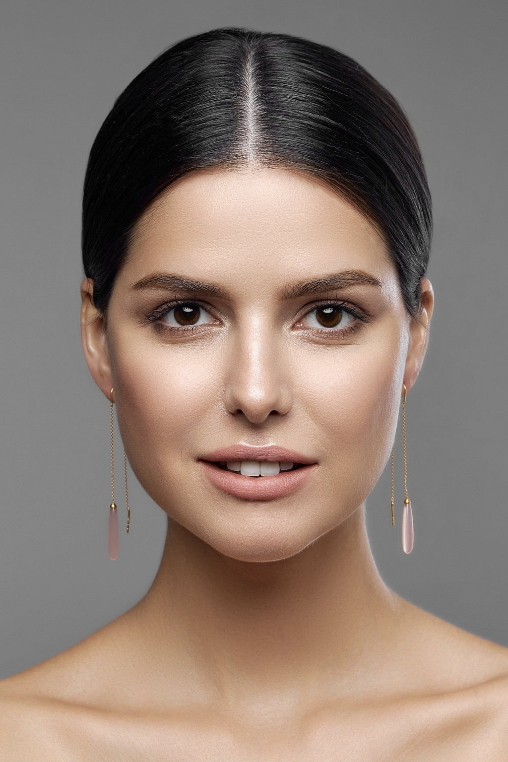 ROSE QUARTZ DROPS LONG EARRINGS GOLD