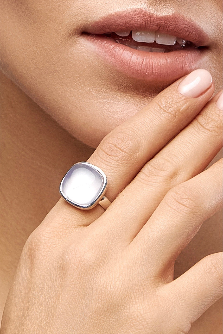 ROSE QUARTZ SQUARE SILVER RING HYACINTH MIST